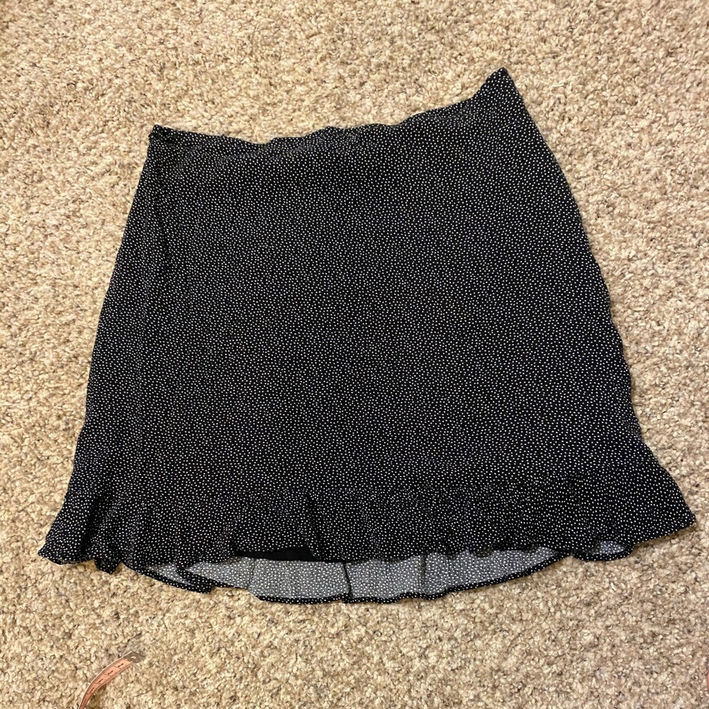 Black Dot Ruffle Hem Mini Skirt